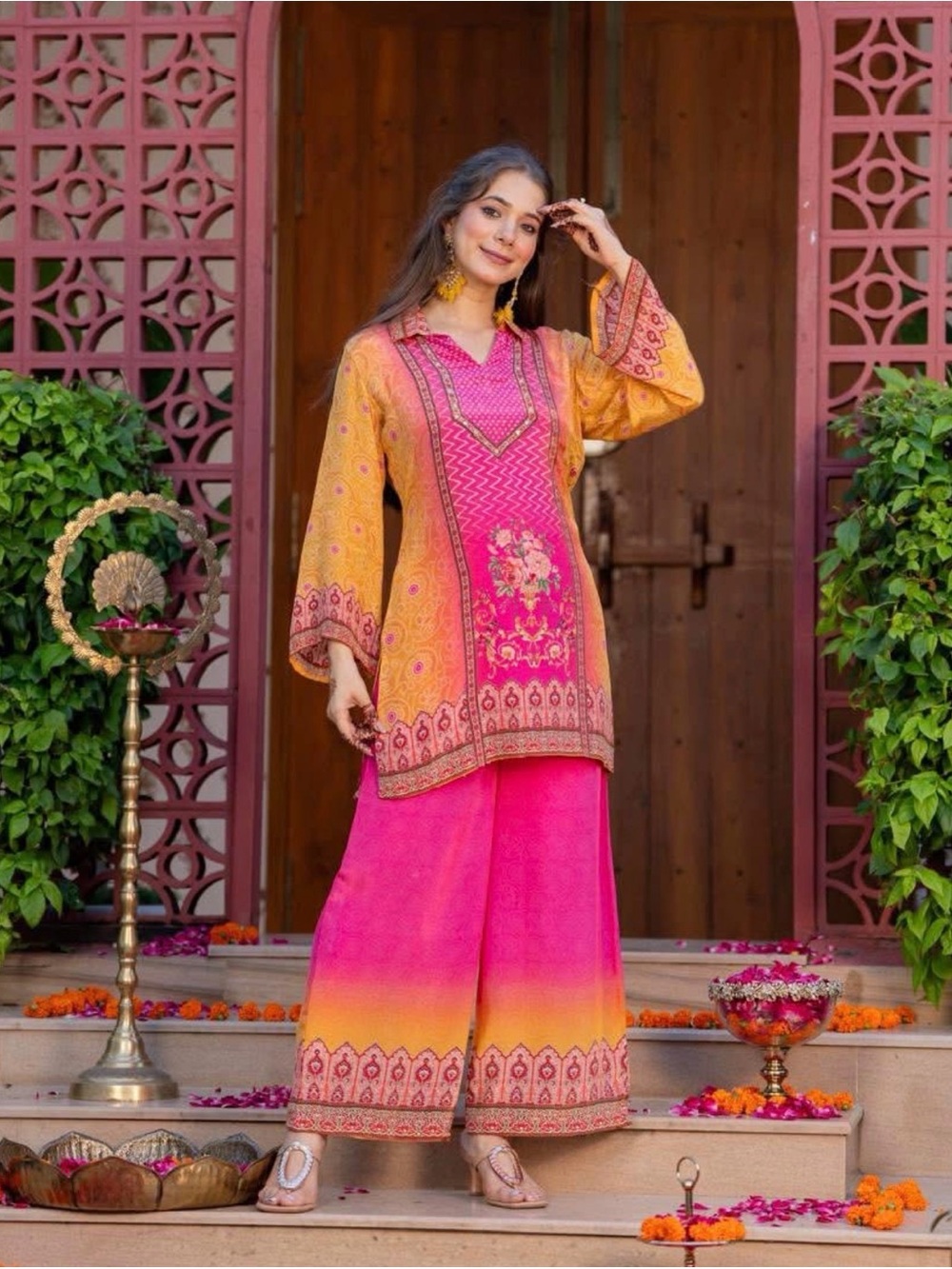 Bright Pink and Yellow Printed coord Set